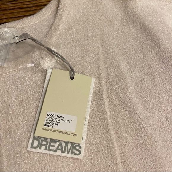 BAREFOOT DREAMS NWT! Cozychic Ultra Lite Tie Front Top Sweater Sand Dune 1X HTF! - Picture 5 of 13